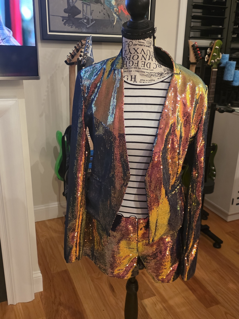Blank NYC Multicolor Holographic Sequin Blazer Jacket & Short Set